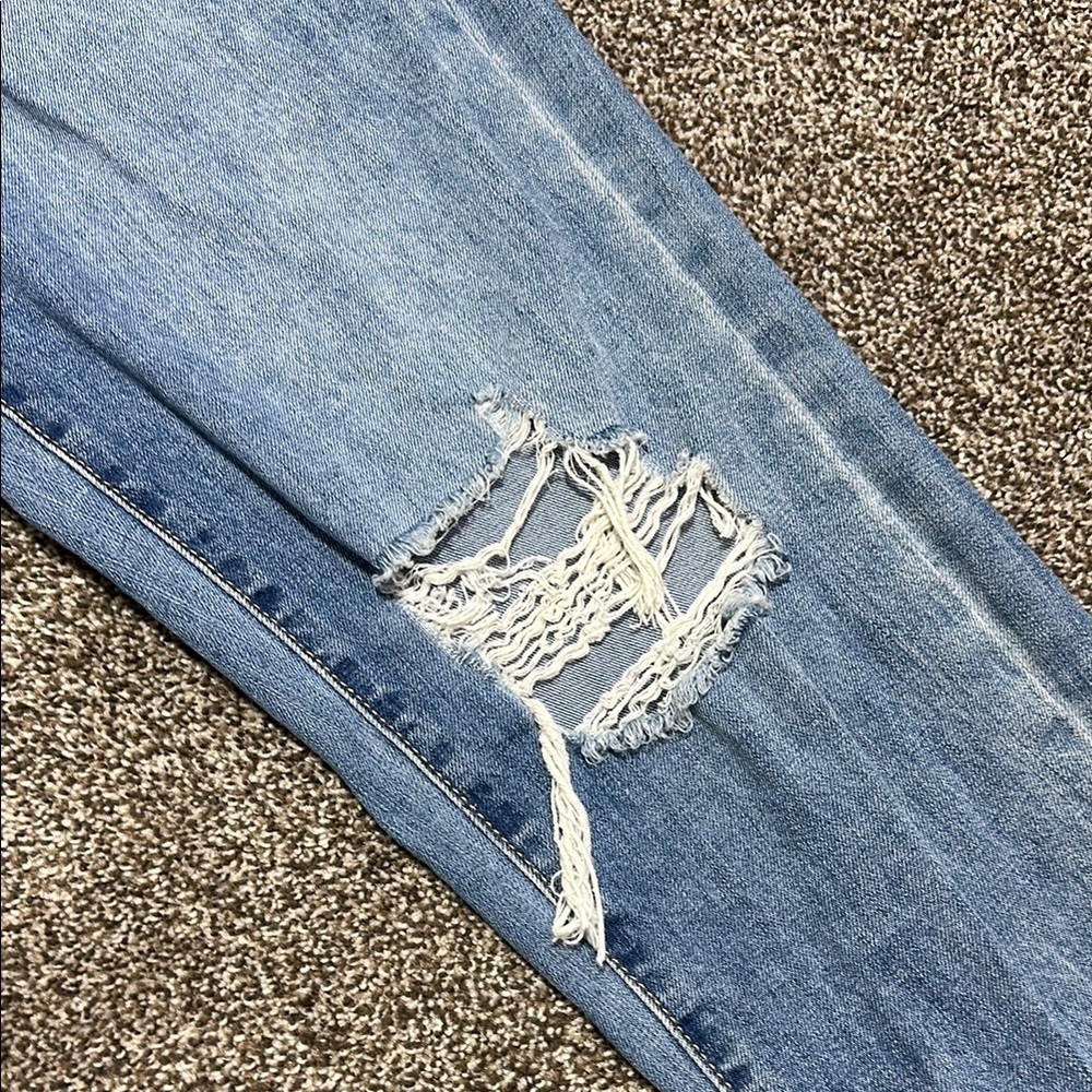 Rewash Blue Ankle Cropped Jeans with Distressed Details SMALL drawstring waist - Picture 6 of 14